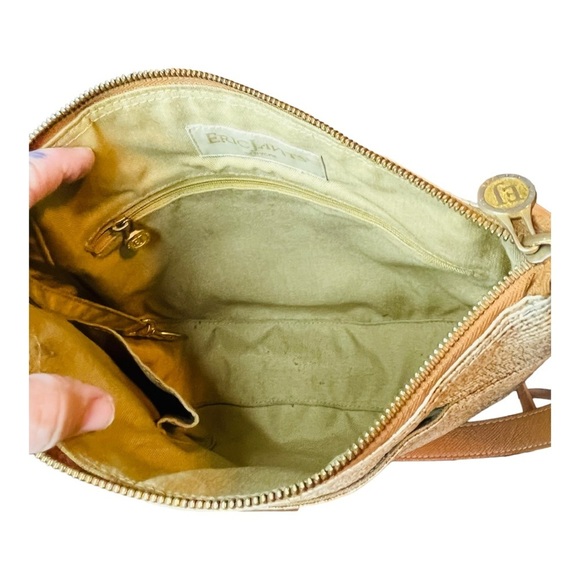 ERIC JAVITS WOVEN SQUISHEE CROSSBODY BAG TAN BROWN GOLD STRAW LEATHER - Picture 6 of 12